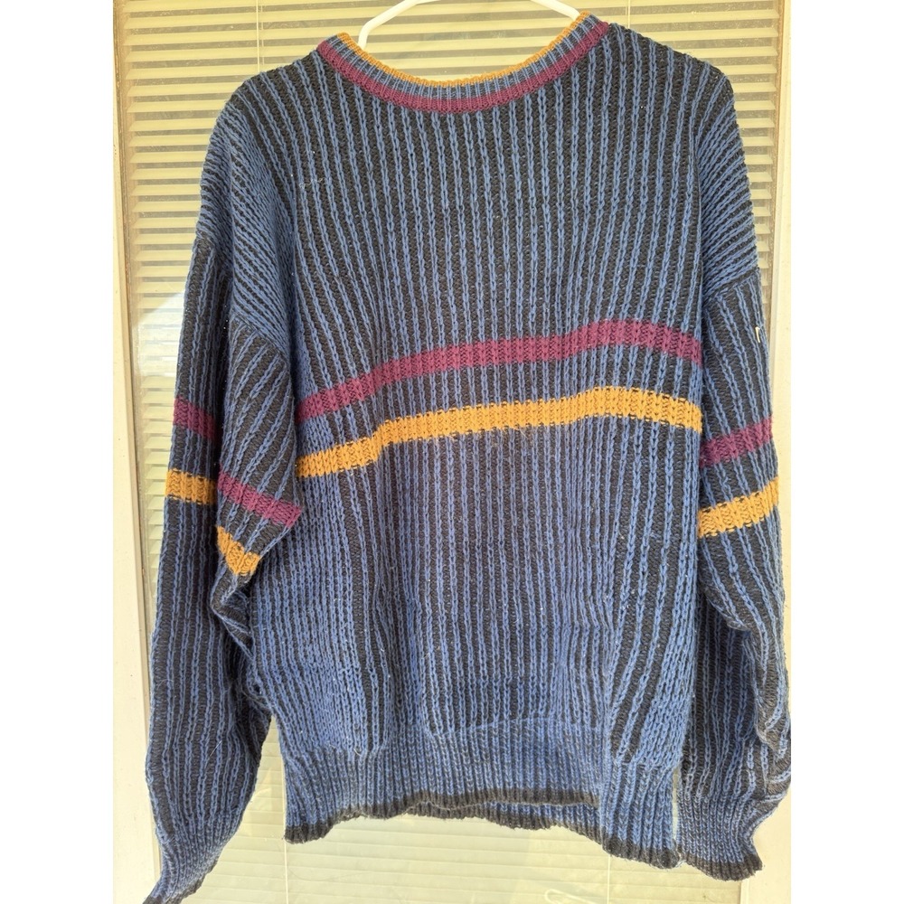 Vintage Weekends Sweater Mens Large Crewneck Pullover Striped Retro open Knit